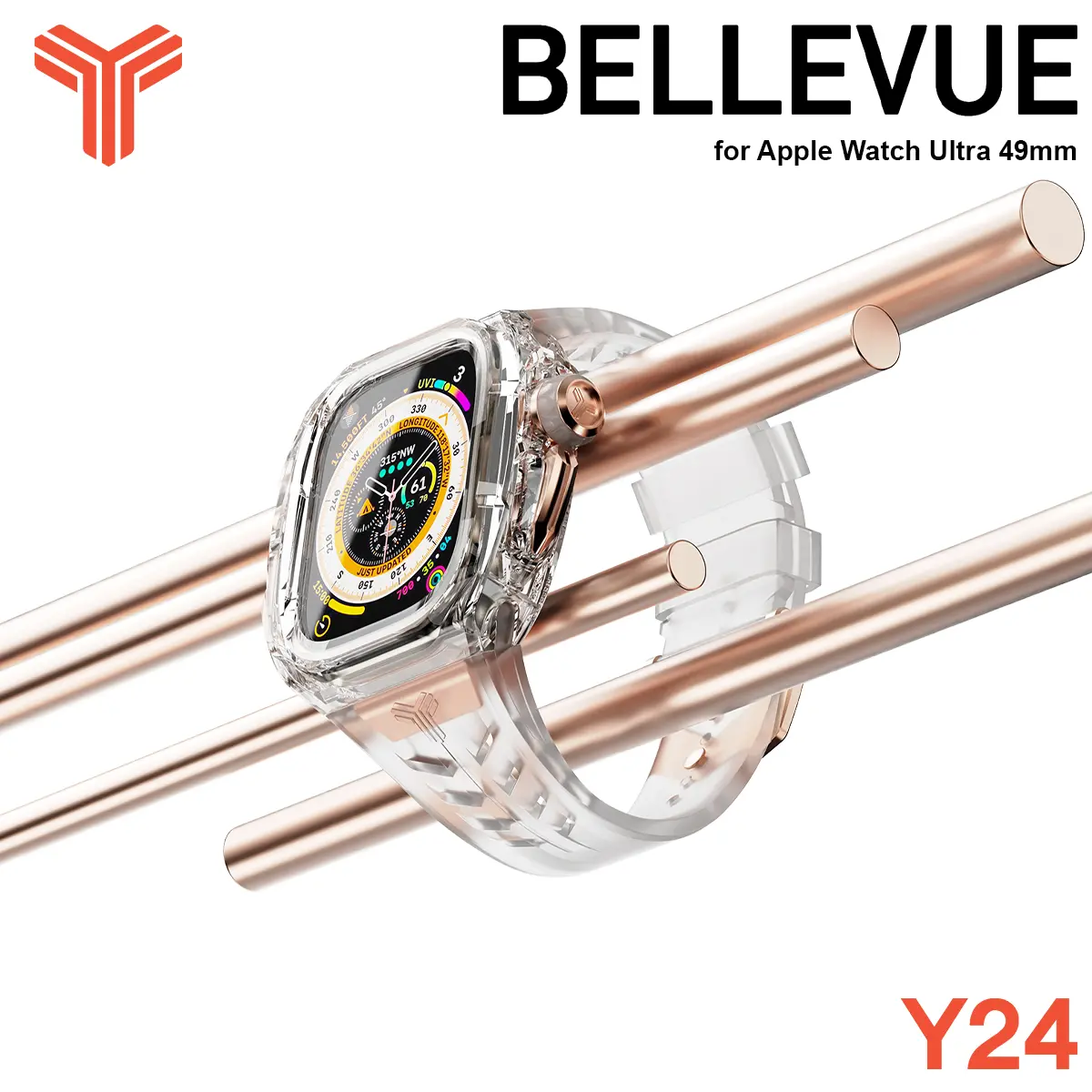 Y24 Bellevue Apple Watch Ultra 1st 2nd 3rd Gen 49 mm - Clear Rose Gold
